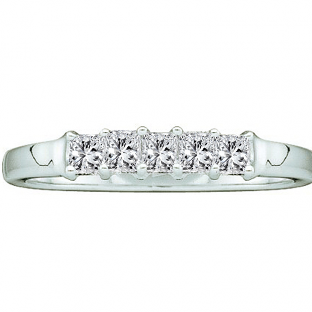 0.25 Carat (ctw) 14k White Gold Princess Cut Diamond Ladies 5 Stone Bridal Engagement Ring