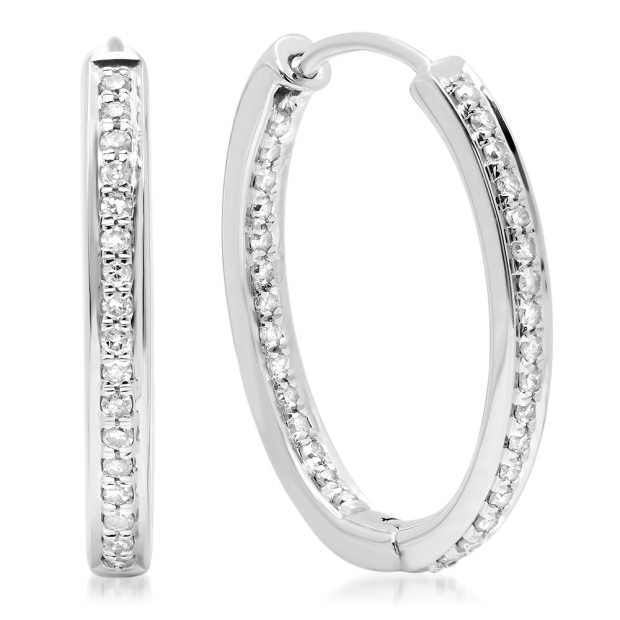 0.25 Carat (ctw) 14k White Gold Brilliant White Diamond Ladies Hoop Earrings