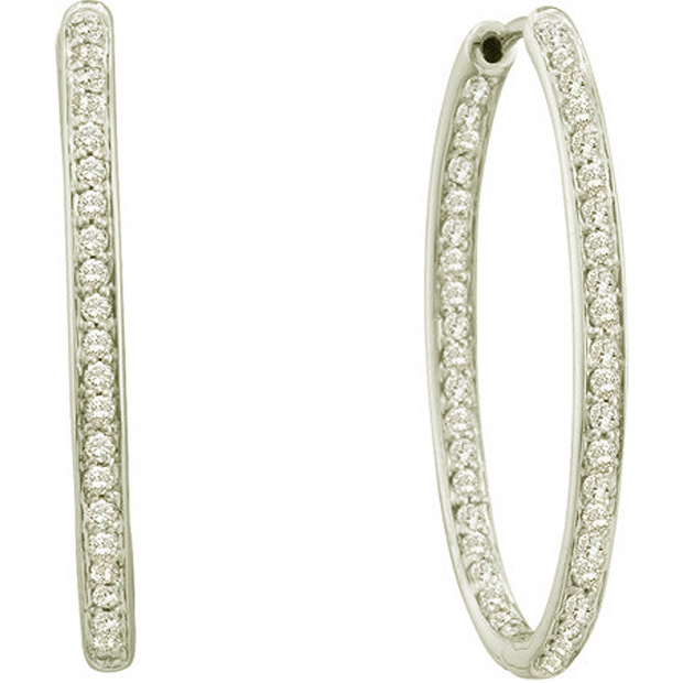 0.51 Carat (ctw) 14k White Gold Brilliant White Diamond Ladies Hoop Earrings