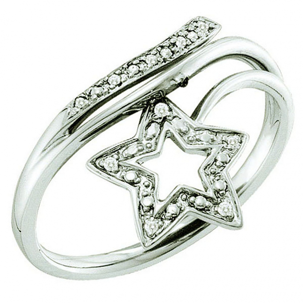 0.03 Carat (ctw) 10k White Gold Round White Diamond Ladies Cluster Star Ring