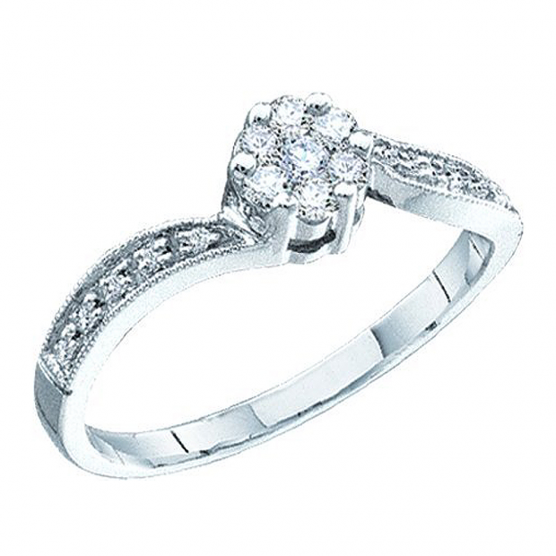 0.25 Carat (ctw) 10k White Gold Round Diamond Ladies Bridal Engagement Flower Ring