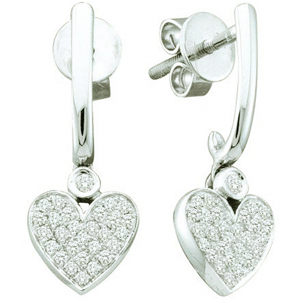 0.25 Carat (ctw) 10k White Gold Round White Diamond Ladies Heart Drop Earrings