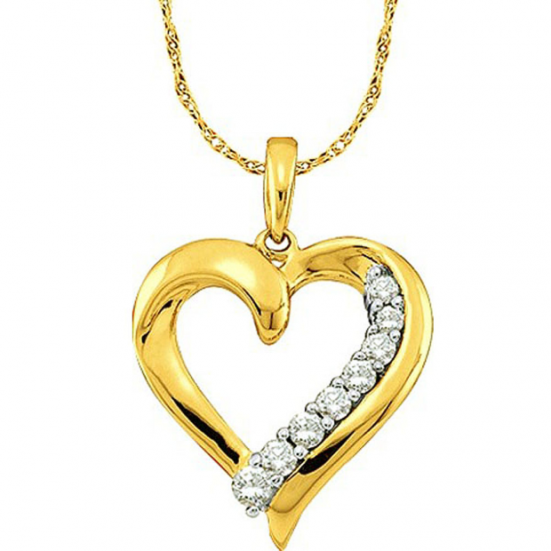 0.25 Carat (ctw) 10k Yellow Gold Brilliant White Diamond Ladies Heart Pendant