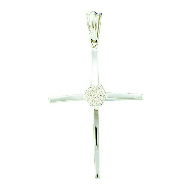 0.11 Carat (ctw) 10k White Gold White Diamond Ladies Cross Pendant