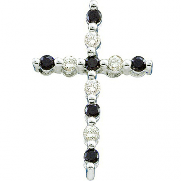 0.12 Carat (ctw) 10k White Gold Black & White Diamond Ladies Cross Pendant