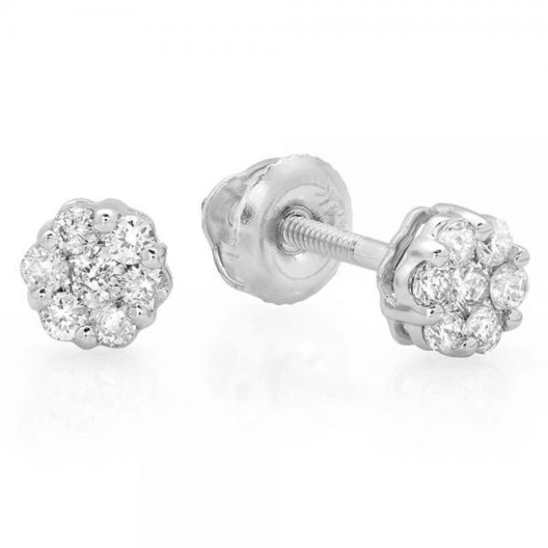 0.25 Carat (ctw) 10k White Gold Brilliant White Diamond Ladies Cluster Flower Earrings