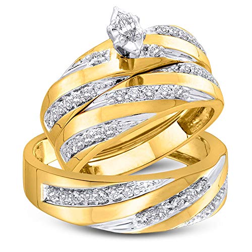 0.78 Carat (ctw) 10K Yellow Gold Marquise & Round White Diamond Men & Women