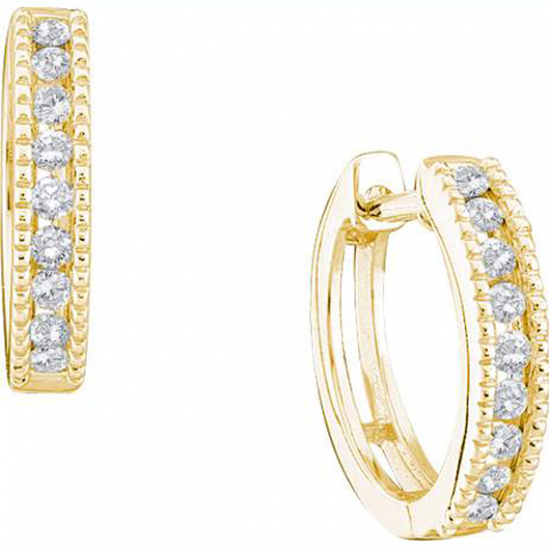 0.26 Carat (ctw) 10K Yellow Gold Round White Diamond Ladies Huggies Hoop Earrings 1/4 CT