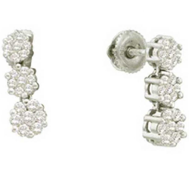 0.75 Carat (ctw) 14k White Gold Round White Diamond Ladies Cluster Flower Dangling Earrings