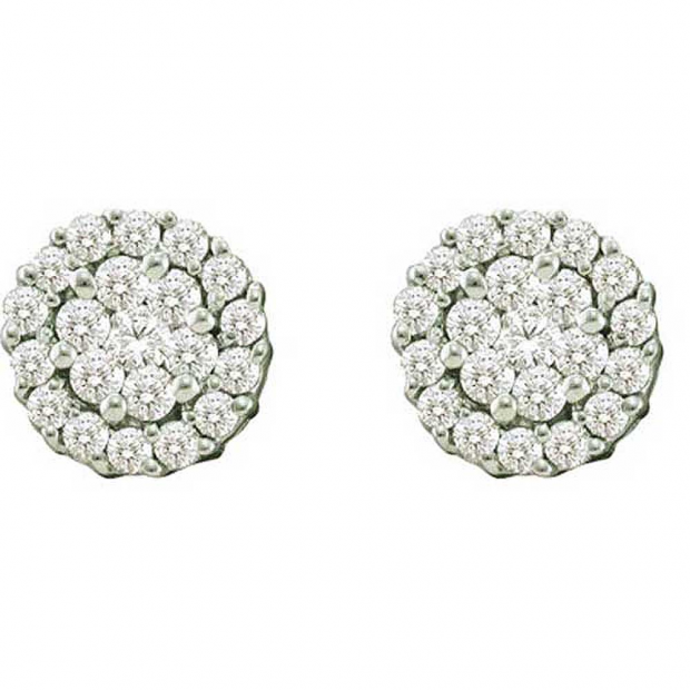 0.75 Carat (ctw) 14k White Gold Round White Diamond Ladies Flower Cluster Earrings