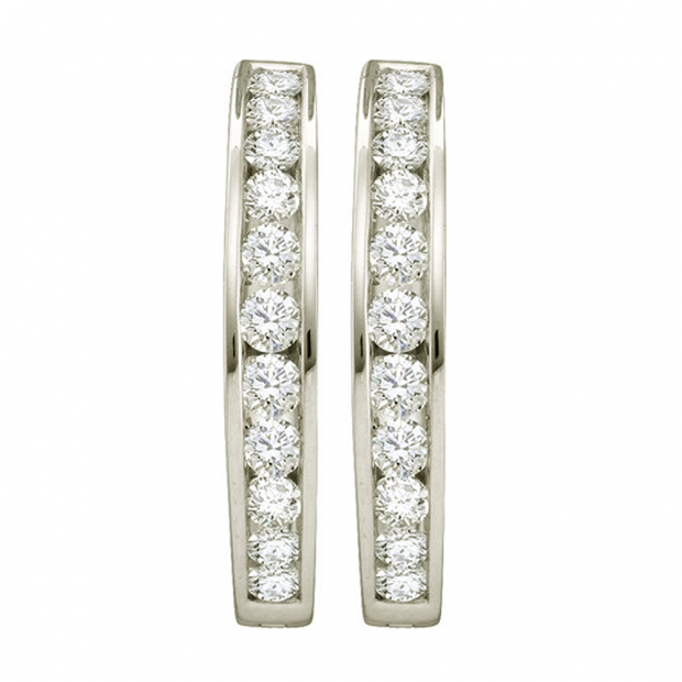 2.00 Carat (ctw) 14k White Gold Round White Diamond Ladies Fashion Hoop Earrings