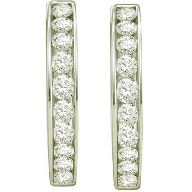 1.50 Carat (ctw) 14k White Gold Brilliant Round White Diamond Ladies Fashion Hoop Earrings