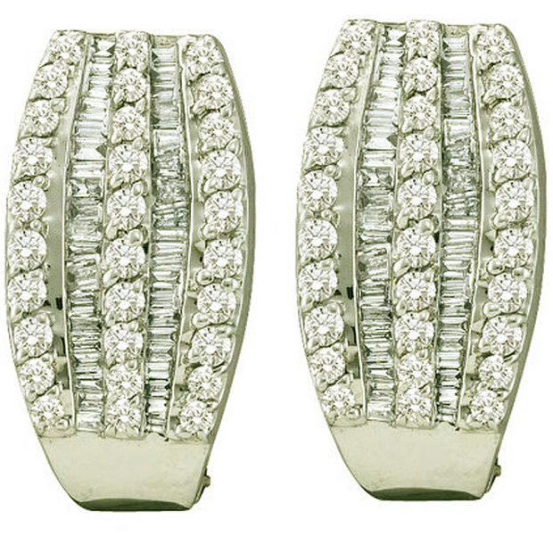 1.00 Carat (ctw) 14k White Gold Round & Baguette Cut White Diamond Ladies Fashion Earrings
