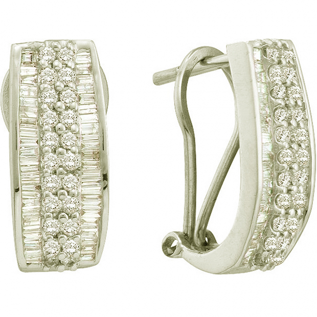 0.85 Carat (ctw) 14k White Gold Round & Baguette Cut White Diamond Ladies Fashion Earrings