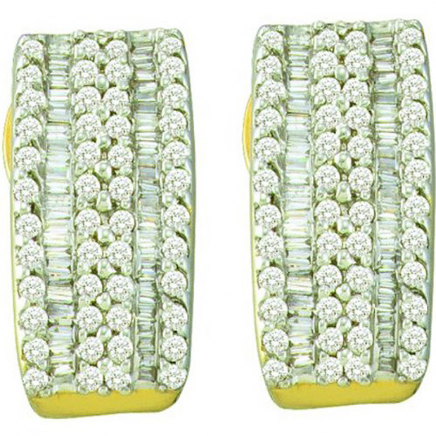 0.93 Carat (ctw) 14k Yellow Gold Round & Baguette Cut White Diamond Ladies Vintage Look Fashion Earrings