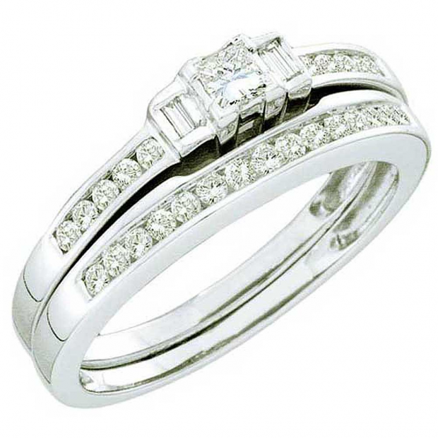 0.45 Carat (ctw) 10k White Gold White Diamond Ladies Bridal Engagement Ring Wedding Set