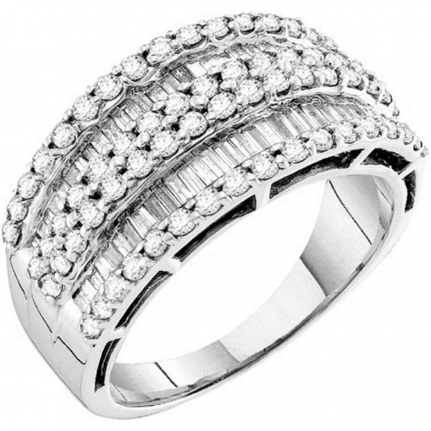 1.20 Carat (ctw) 14k White Gold Round & Baguette Cut White Diamond Ladies Anniversary Wedding Band