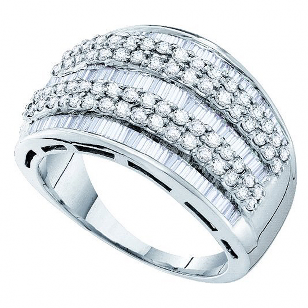 1.30 Carat (ctw) 14k White Gold Round & Baguette Cut White Diamond Ladies Wedding Fashion Band