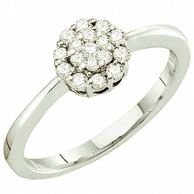 0.25 Carat (ctw) 14k White Gold Round White Diamond Ladies Engagement Flower Ring