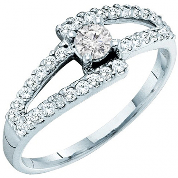 0.50 Carat (ctw) 14k White Gold Round White Diamond Ladies Split Shank Bridal Engagement Ring