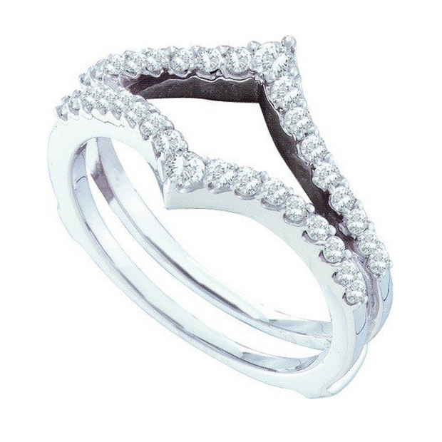 0.47 Carat (ctw) 14k White Gold White Round Diamond Anniversary Enhancer Guard Matching Wedding Band