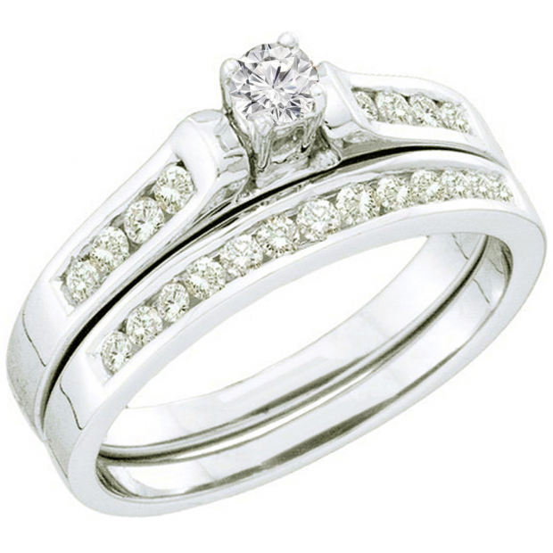 0.50 Carat (ctw) 14k White Gold Round White Diamond Ladies Bridal Engagement Ring Set