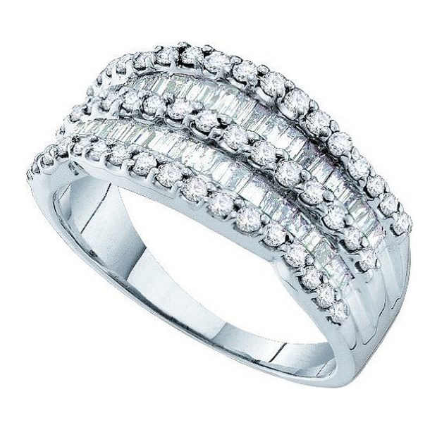 1.00 Carat (ctw) 14k White Gold Round & Baguette Cut White Diamond Ladies Anniversary Wedding Band Ring