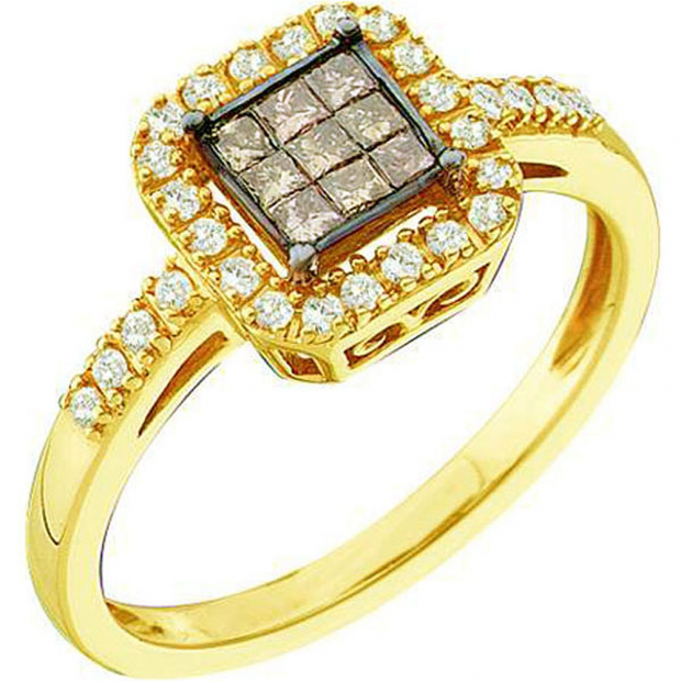 0.33 Carat (ctw) 14k Yellow Gold Champagne & White Diamond Ladies Invisible Engagement Ring