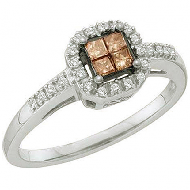 0.25 Carat (ctw) 14k White Gold Champagne & White Diamond Ladies Invisible Bridal Engagement Ring