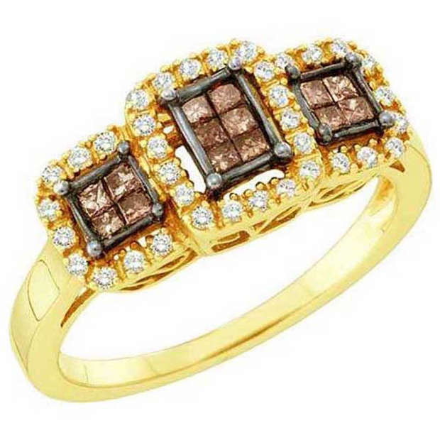 0.40 Carat (ctw) 14k Yellow Gold Champagne & White Diamond Bridal Engagement Invisible Ring