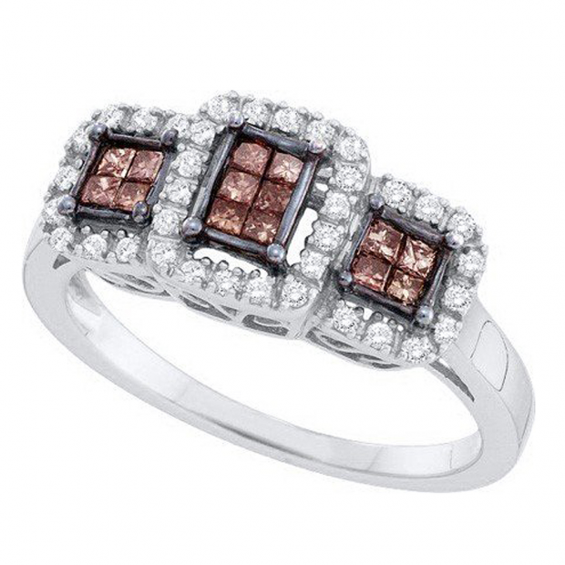 0.40 Carat (ctw) 14k White Gold Champagne & White Diamond Bridal Engagement Invisible Ring