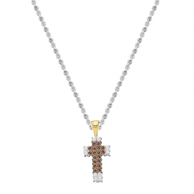 0.25 Carat (ctw) 14k Yellow Gold Round Diamond Ladies Religious Cross Pendant