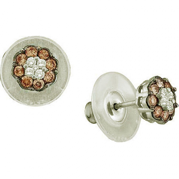 0.50 Carat (ctw) 14k White Gold Round Brown & White Diamond Ladies Cluster Flower Earrings