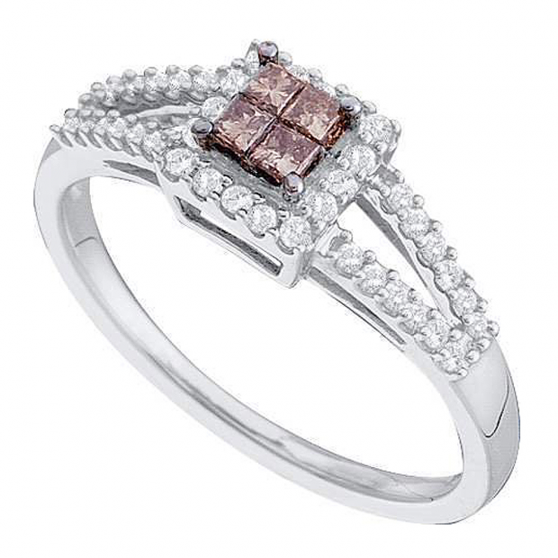 0.33 Carat (ctw) 14k White Gold Round Champagne & White Diamond Ladies Split Shank Invisible Engagement Ring
