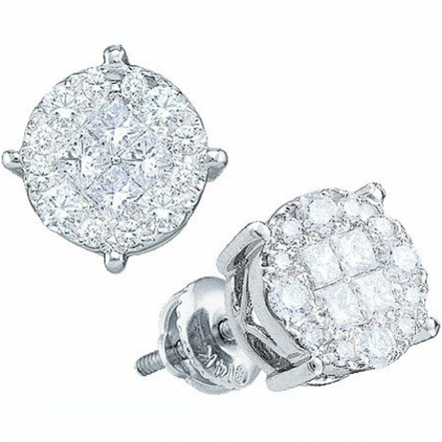 0.25 Carat (ctw) 14K White Gold Round & Princess Cut White Diamond Ladies Soliel Earrings 1/4 CT