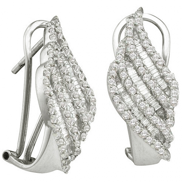 1.35 Carat (ctw) 14k White Gold Round & Baguette Cut White Diamond Ladies Fashion Earrings