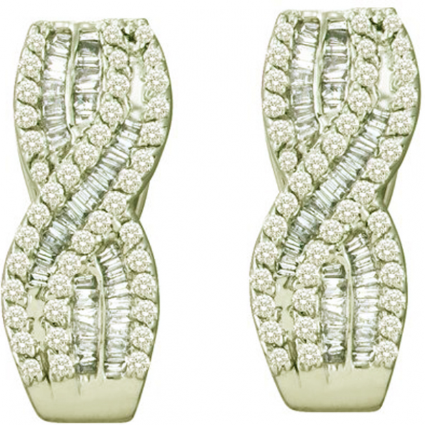 1.21 Carat (ctw) 14k White Gold Round & Baguette White Diamond Ladies Fashion Earrings