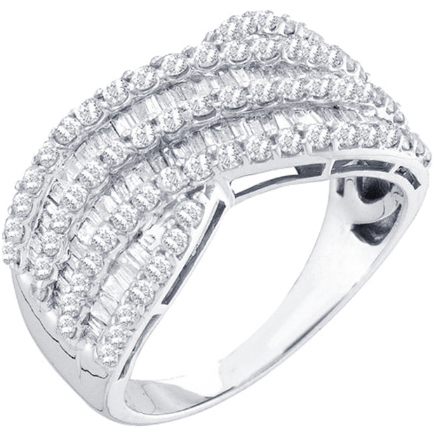 1.52 Carat (ctw) 14k White Gold Round & Baguette Cut White Diamond Ladies Anniversary Wedding Band