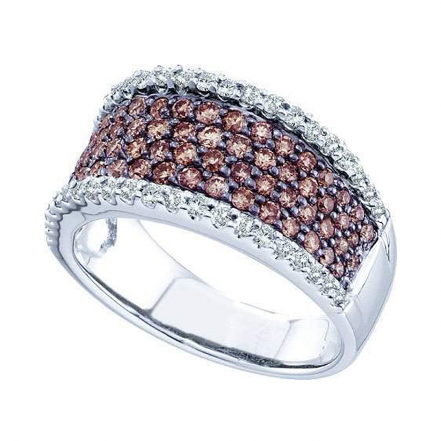 1.28 Carat (ctw) 14k White Gold Round Brown & White Diamond Ladies Right Hand Fashion Band