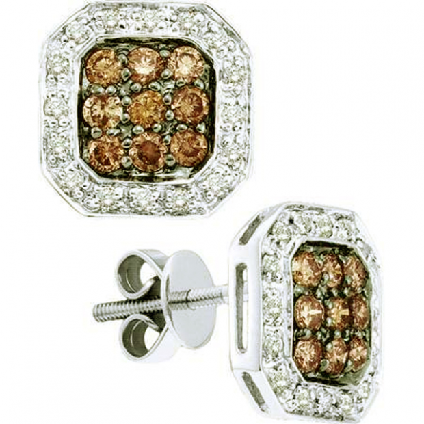 0.77 Carat (ctw) 14k White Gold Round Brown & White Diamond Ladies Fashion Earrings