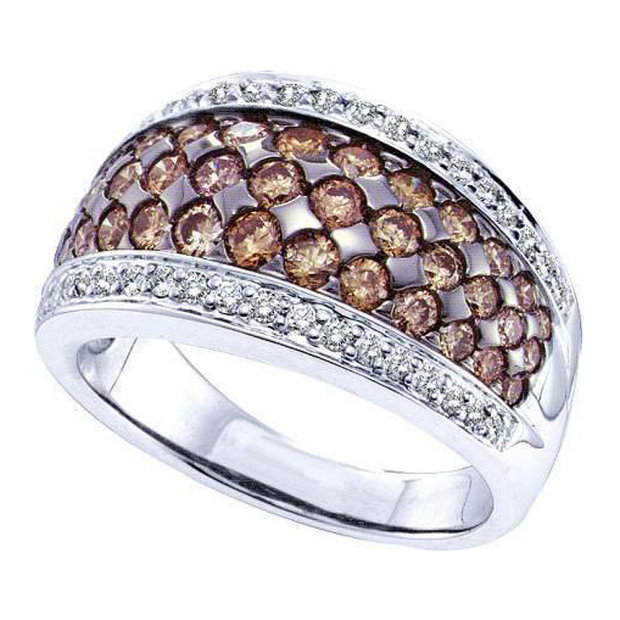 1.51 Carat (ctw) 14k White Gold Round White & Brown Diamond Ladies Right Hand Fashion Band