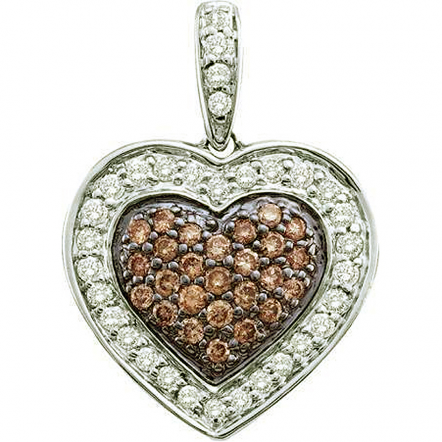 0.50 Carat (ctw) 14k White Gold Round Brown & White Diamond Ladies Heart Pendant