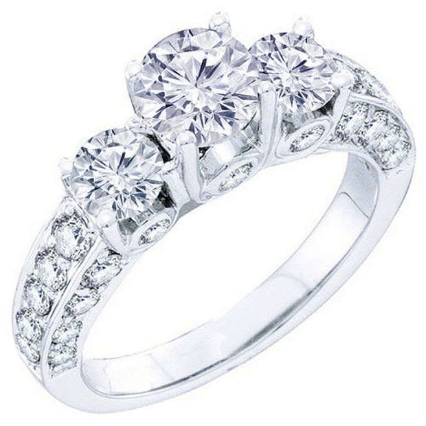 2.50 Carat (ctw) 14k White Gold Brilliant Round White Diamond Ladies 3 Stone Bridal Engagement Ring