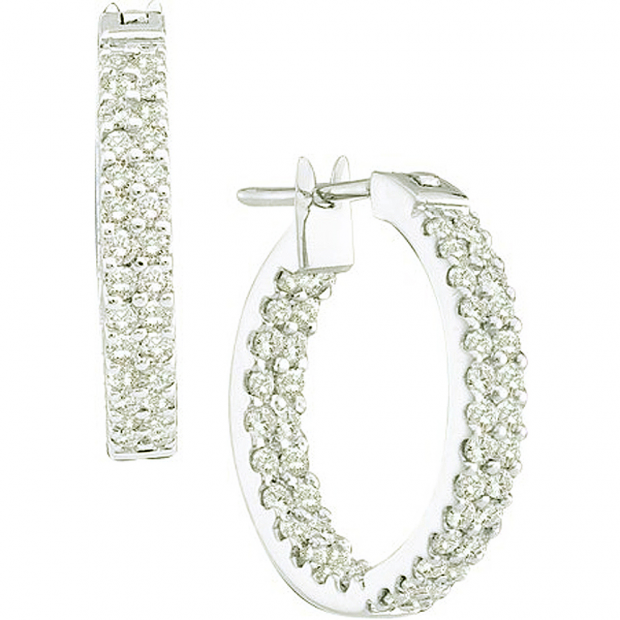 1.00 Carat (ctw) 14k White Gold Round White Diamond Ladies Fashion Hoops Earrings