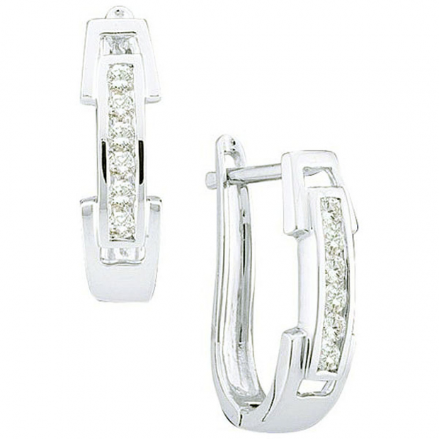 0.20 Carat (ctw) 14k White Gold Round Diamond Ladies Hoop Earrings
