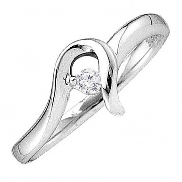 0.05 Carat (ctw) 10k White Gold Round Diamond Ladies Solitaire Bridal Promise Ring