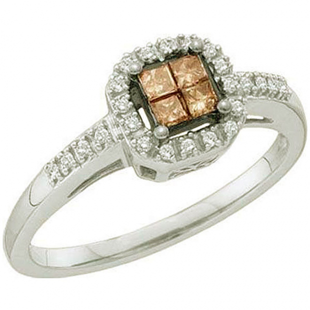0.25 Carat (ctw) 10k White Gold Champagne & White Diamond Ladies Invisible Set Engagement Ring