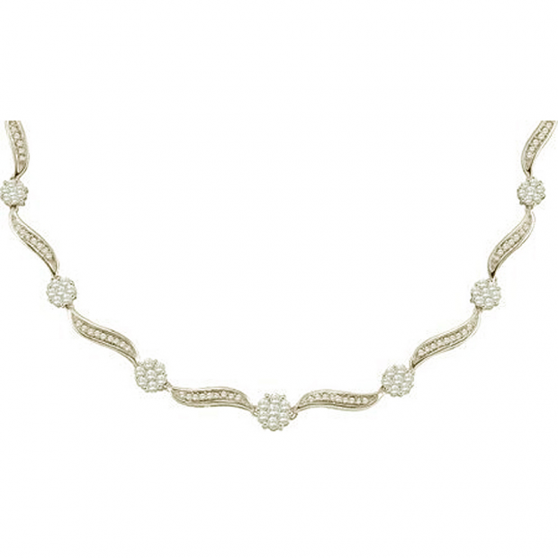 2.50 Carat (ctw) 14k White Gold Brilliant Round White Diamond Ladies Flower Necklace