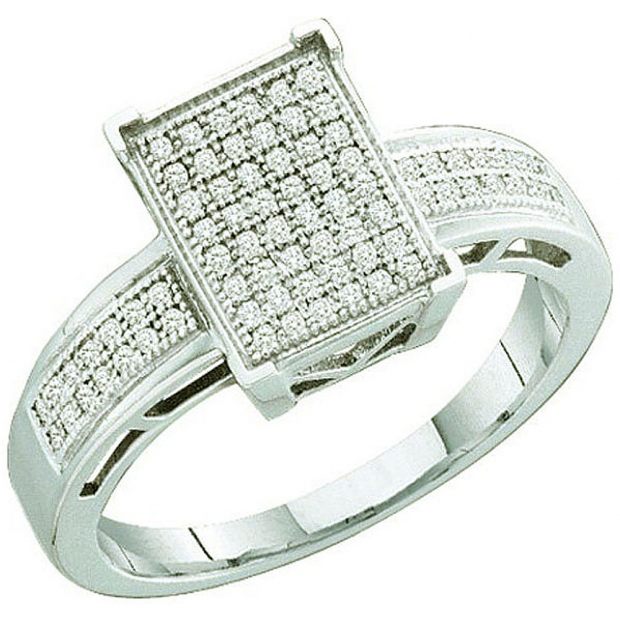 0.20 Carat (ctw) 10k White Gold Brilliant White Diamond Ladies Micro Pave Bridal Engagement Ring