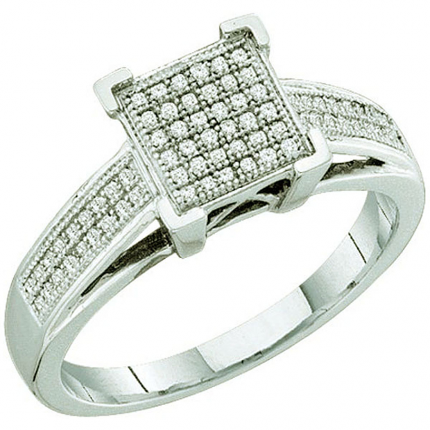0.20 Carat (ctw) 10k White Gold Brilliant White Diamond Ladies Micro Pave Bridal Engagement Ring